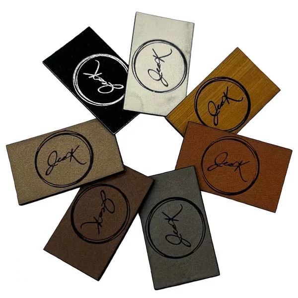 Rectangular faux leather labels